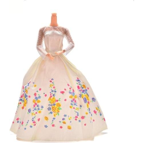 1PCS White Lace Flower Doll Clothes Print Doll Dress Handmake Wedding Dress Fashion Clothing Gown For Dolls Accessories