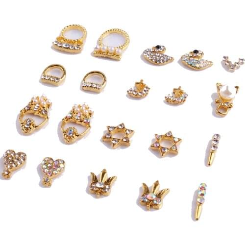 100pcs/lot 20 Style 3D Golden Crystals Nail Art Rhinestones Charms Gemstones Gems Stones Nail Art Decoration Craft Jewelry