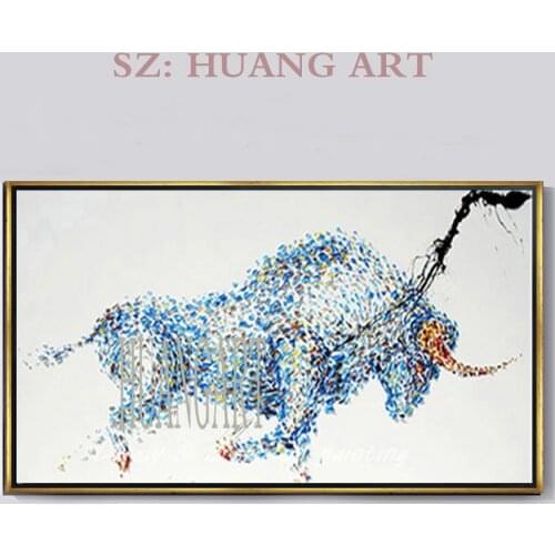 100% Hand Made Modern Abstract Animal Art Picture Cow Oil Painting On Canvas Cartoon Cow Wall Picture Art Living Room Home Decor