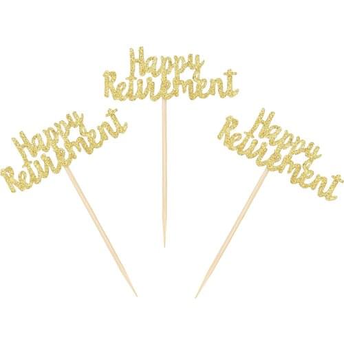 12Pcs Glitter Gold Happy Retirement Cupcake Toppers Retired Cupcake Toppers Picks for Party Cake Decoration