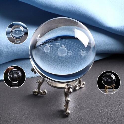 3D Solar System Crystal Ball Planets Glass Ball Laser Engraved Globe Miniature Model Home Decor Astronomy Gift Ornament 60mm