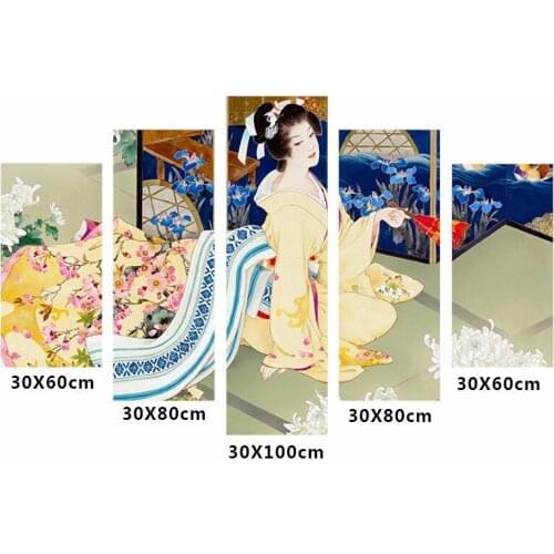 5pcs/set 5D diamond embroidery Japan Kimono lady wall canvas painting,Diy 5d diamond Painting,diamond cross stitch wall stickers