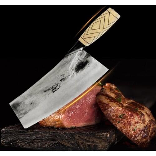 8" Chef Butcher Knife Chinese Handmade Forged High-carbon Clad Steel Meat Cleaver Filleting Slicing Kitchen Knife Wood Handle