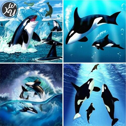 Full Drill Diamond Painting Whale Animal Picture Mosaic Cross Stitch Kits Round Square Rhinestone Painting Accessories for Decor