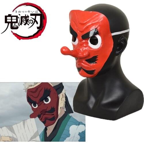 Demon Slayer Anime Mask Urokodaki Sakonji Kimetsu No Yaiba Cosplay Prop Red Latex Masks Halloween Costume Accessories