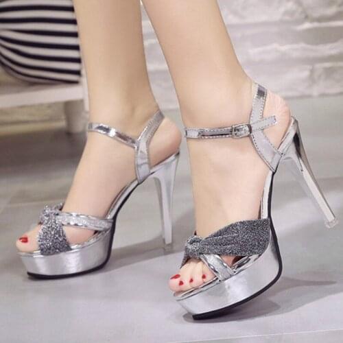 Summer Elegant Women Sandals Thin High Heels Shoes Platform Peep Toe Ankle Strap Buckle Ladies Shoes for Wedding Heels 12cm