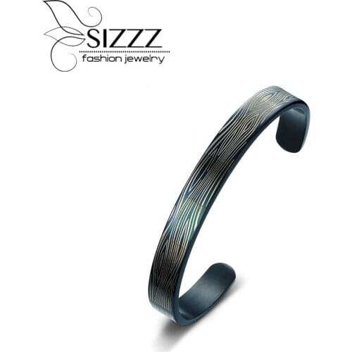 SIZZZ New listing of stainless steel open black gun plated 66MM diameter bracelet for men
