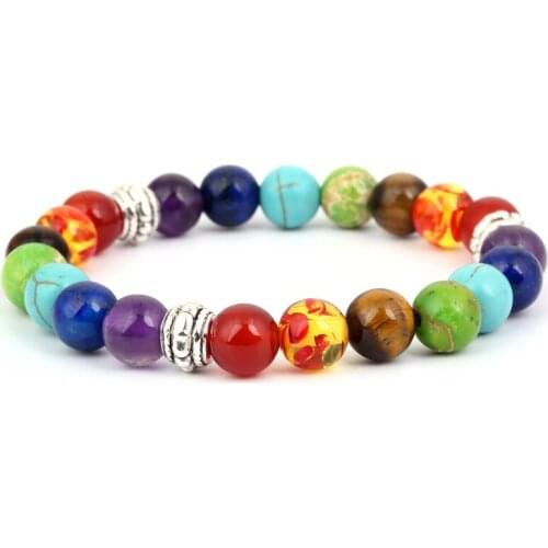 Seven Chakras Stone Rosary Beads Strand Bracelet Yoga Wristband for Women Men Jewelry