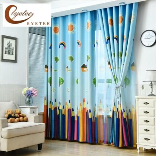 [byetee] New Curtains Blackout Curtain Fabric Pencil Pattern Boys Girls Kids Room Curtains Bedroom Curtains Full Light Shading