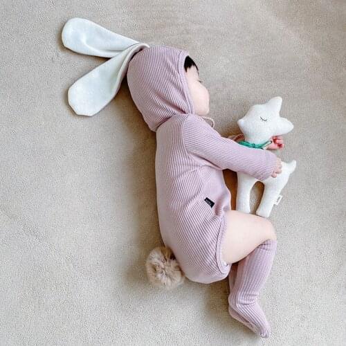 0-2Yrs Newborn Baby Romper Boys Girls Baby Clothes Rabbit Ears Solid Baby Rompers Autumn Infant Baby Boys Jumpsuit