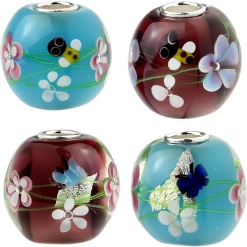 Emith Fla 100% 925 Sterling Silver Large Hole Honeybee Flower Charm Bead Fit European Bracelet Bangle Jewelry DIY Accessories