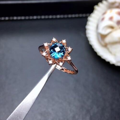 Natural blue topaz gem Ring S925 Silver Natural Gemstone Ring Fashion Elegant Lovely Stars Womens girl party gift fine Jewelry