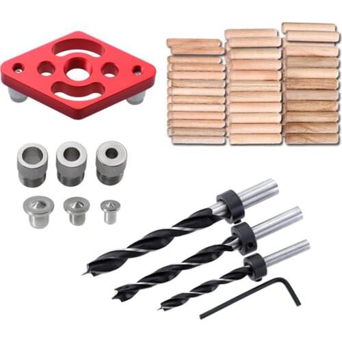Aluminum Alloy Round Dowel Punch Hinge Tool Guide Jig Positioner Locator White Red 3-Hole Door Pin Fixture Wood Hole Drill Bit