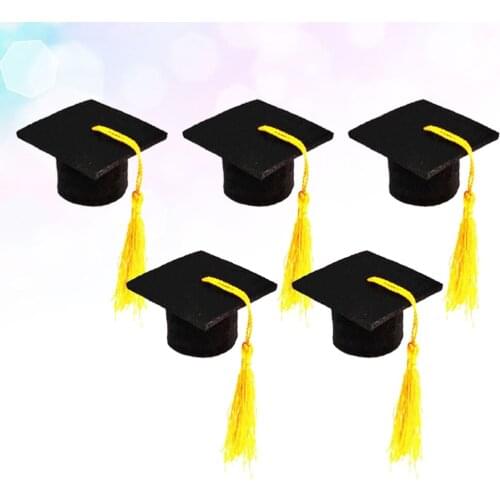 5pcs Mini Doctoral Cap Shape Bottle Cap Adorable Tassel Bottle Cover Graduation Party Ornament Beer Bottle Decoration