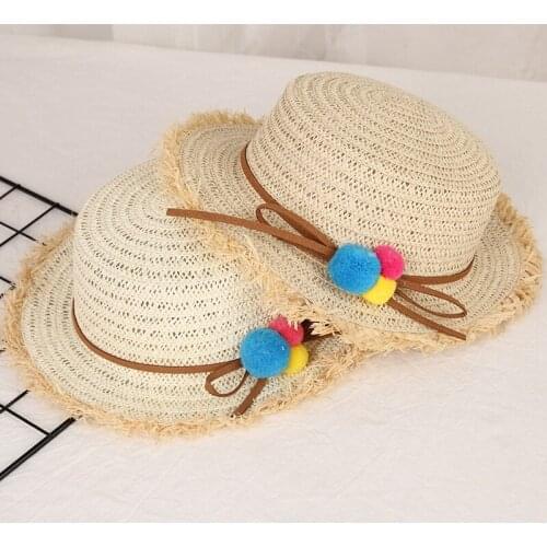 H7442 Summer New Girls Sun Hat Beach Travel Outdoor Straw Sunscreen Cap 3-7 Years Old Children Breathable Sunshade Casual Hats