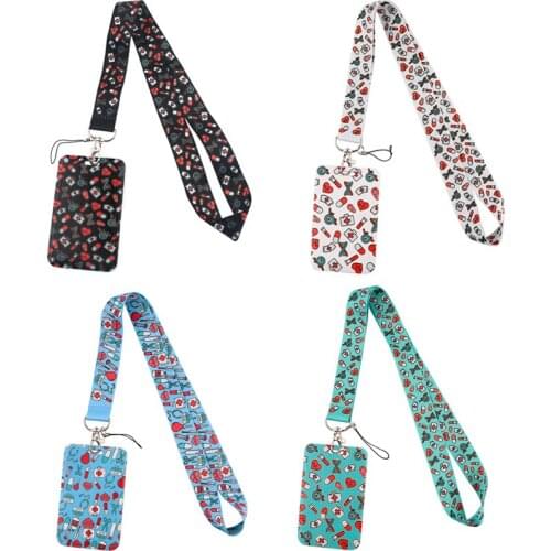 G2302 Medicine Doctor Lanyard for key Phone USB Badge Holders Webbing Cartoon PVC Credit Card Holder ID Card Case