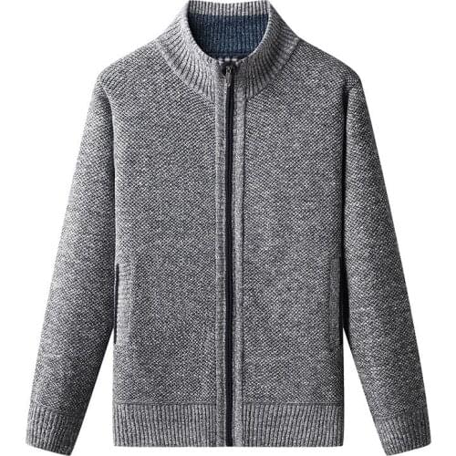 BALDAUREN Autumn And Winter New Mens Zipper Knitted Cardigan Jacket Mens Loose Casual Solid Color Stand-Up Collar Sweater