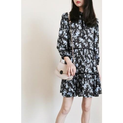 2021 New Spring Collection Silk Floral Print Dress French Romantic Style US 2-US 8