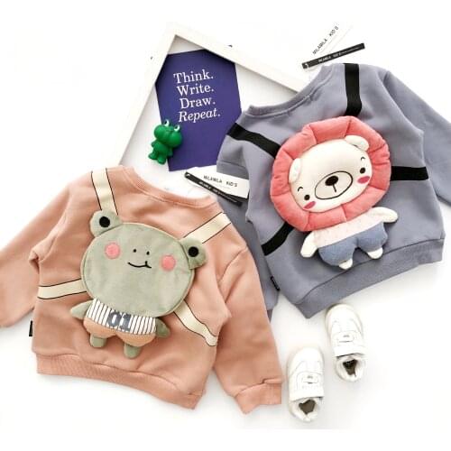 Tonytaobaby New 2-color Cartoon Animal Backpack Fleece Sweatshirt for Boys and Girls In Autumn and Winter