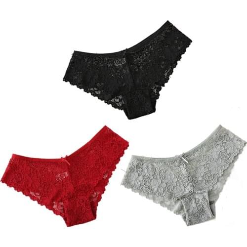 3PCS/lot new arrival Sexy underwear breathable briefs lace openwork cotton bottom shorts perspective womens panties lingerie