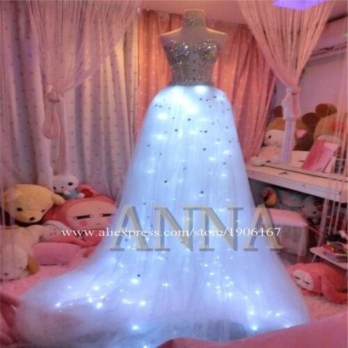 Music Festival Led Light Up TUTU Dress White Led Luminous Wedding Dress Singer Stage Performance Valentines Day Gift Clothes