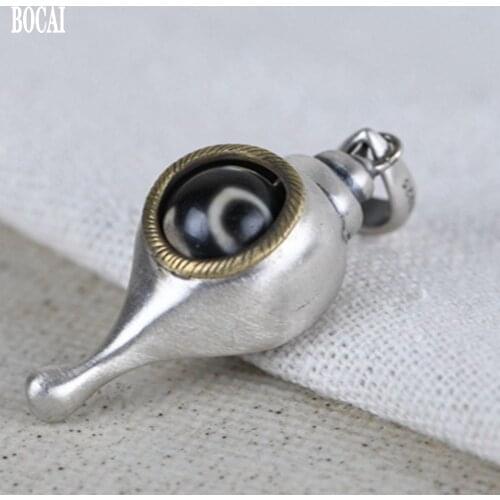 BOCAI New solid S925 pure silver jewellery vintage cross vajra dzi conch good luck men and women pendant