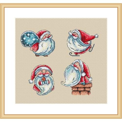 Handmade Embroidery Decoration Painting Cross Stitch Kit A3257 Santa Claus Cute Cartoon Linen Embroidery Cloth