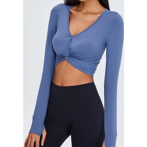 Sexy Crop Top Women Long Sleeve Sports T Shirts Gym Yoga Shirt Workout Running Clothes