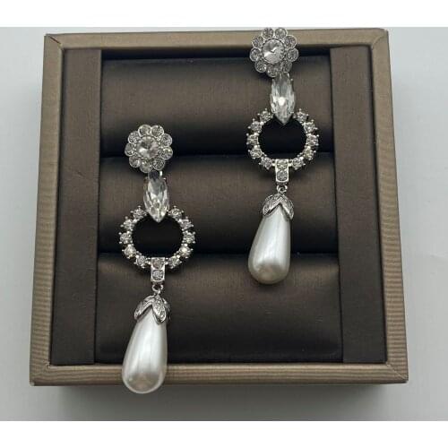New rhinestone pearl eardrop earnail Korean edition temperament geometric exaggeration long earring