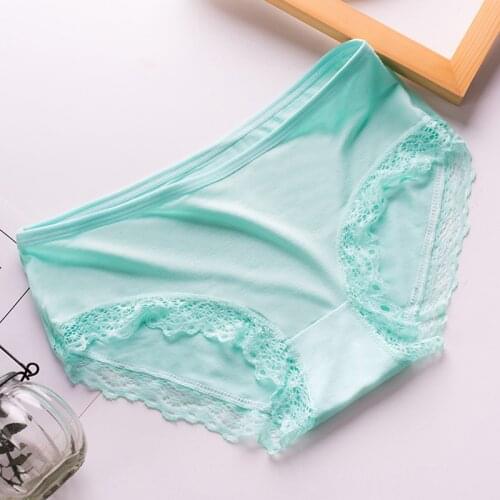 1Pcs Candy Color Underwear Womens Comfortable High-quality Lace Modal Panties Mid-waist Breathable Female Plus Size Briefs 2021