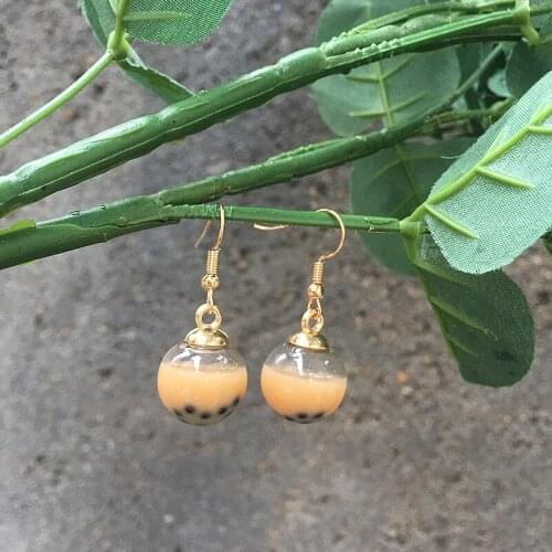 Funny Pearl Milk Tea Earrings Womens Fashion Creative Personality Simulation Drink Ear Clip Hand-made DIY Jewelry Gift