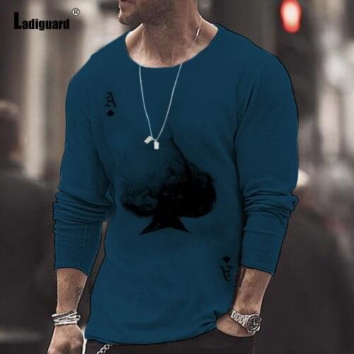 Ladiguard Plus SIze Men Basic Top Fashion Playcard Print T-shirt 2021 Autumn Casual Pullovers Mens Skinny Tees Shirt Masculinas