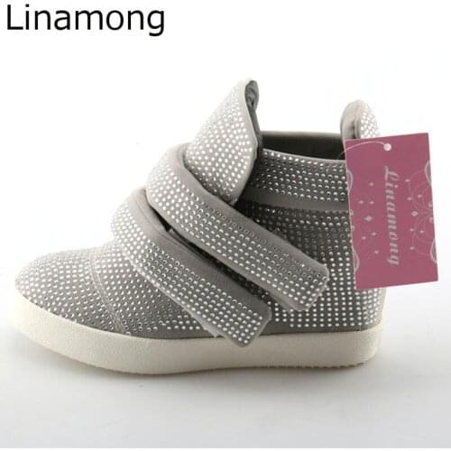 Hot Rock Style Unisex High Top Bling Rhinestone Drilled Casual Shoes Magic Tape Women Crystal Rivets Thick Sole Short Bottines