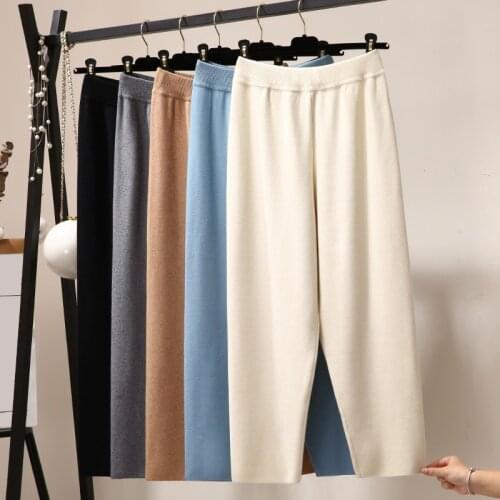Women Elastic Waist pants Thick Knitted Harem Pants Autumn Winter Loose WomenS knitted granny pants