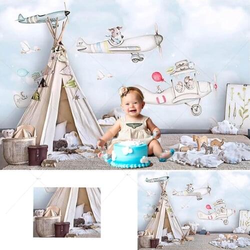Animal Adventure Travel Boy Cake Smash Birthday Photography Backdrops Vintage Airplane Tent Decor Photo Studio Booth Background