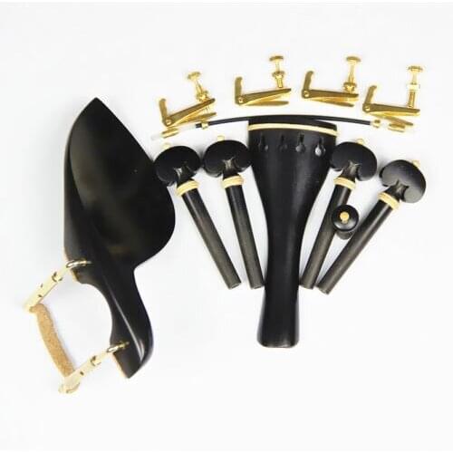 1 Set New Ebony Wood 4/4 Violin Accessories Chin Rest Golden Clamp Installed Tailpiece 4 Fine Strings Tuners Tailgut Endpin Pegs