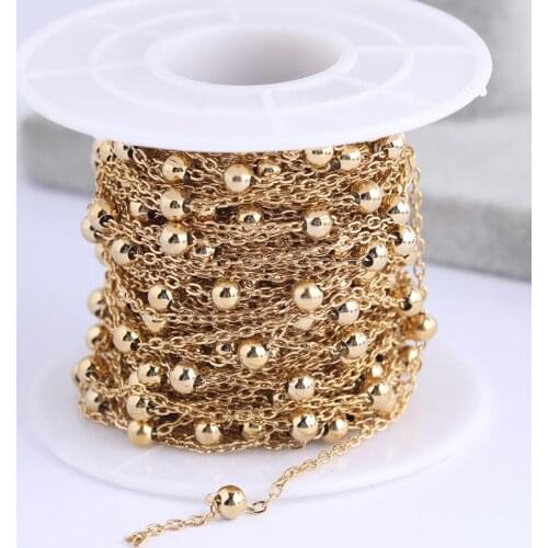 Onwear 10mters/roll stainless steel gold filled ball beaded necklace chains for jewelry making diy