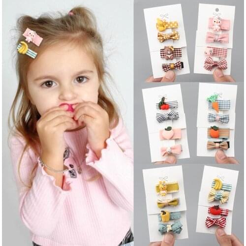 2 PCS/Set Toddler Vhildren Full Cloth Hairpin Cartoon Bow Hair Clip Headdress Cute Animal Fruit Barrettes Girls Hair Accessories