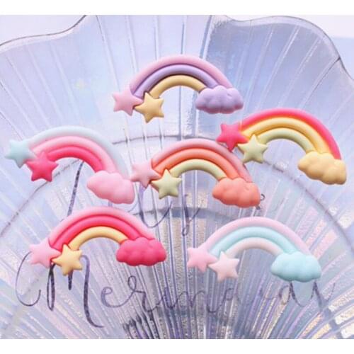 20pcs/lot Cute Resin Rainbow star Cloud Flatback Cabochon DIY Hair Bow Center Decoration 3.4cmx1.8cm