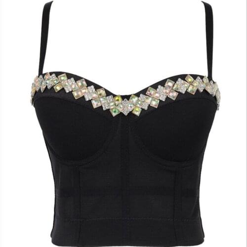 2021 Women Corset Sexy Camisole Crop Diamond Bra Sleeveless Open Back Sequins Tops Ladies Party Clothes Female Vest