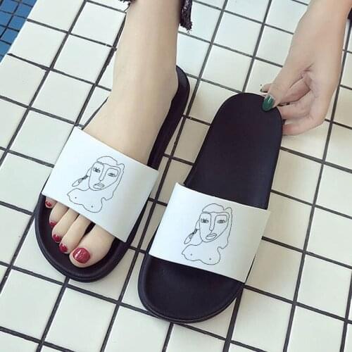 2021 Simple Slippers Stick figure woman head graphics Lady slippers Summer Sandals for woman 90s Girl Flat Shoes sandals
