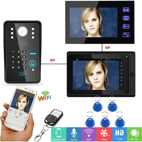 7" 2 Monitors Wired /Wireless Wifi Video Doorbell Intercom System with IR-CUT HD 1000TVL Wired CCD Camera