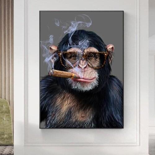 Abstract Smoking Monkey and Gorilla Canvas Painting Posters and Prints Street Art Animal Wall Art Pictures for Living Room
