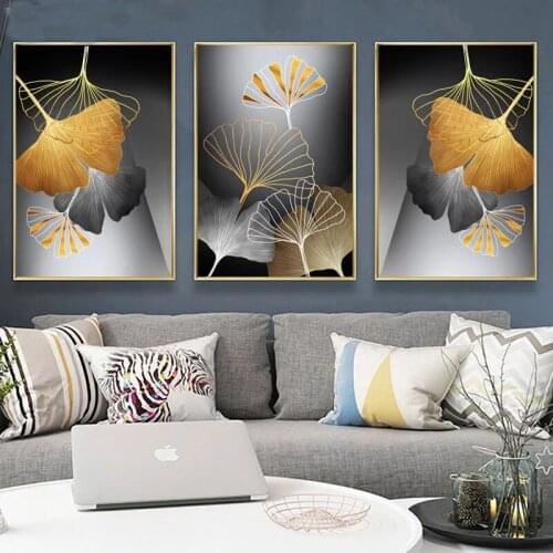 Black and White Gold Plant Leaf Abstract Art Canvas Painting Living Room Bedroom Cafe Internet Nordic Style Wall Art Pictures