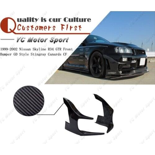 Car Accessories Carbon Fiber GD Style Front Canard 2pcs Fit For 1999-2002 R34 GTR Front Bumper Stingray Canards
