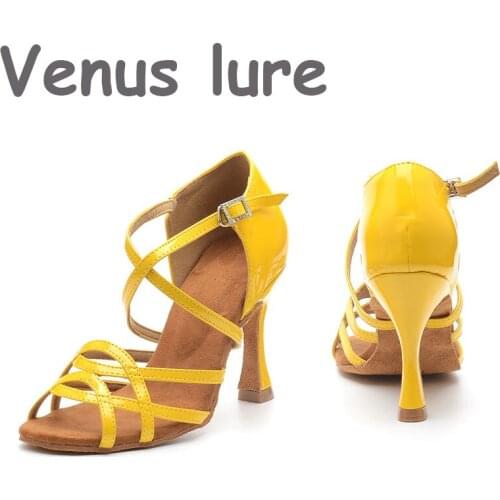 Ballroom Latin Dance Shoes for Women/Girls/Ladies Tango&Salsa High Heeled Indoor Dancing Satin/PU Yellow