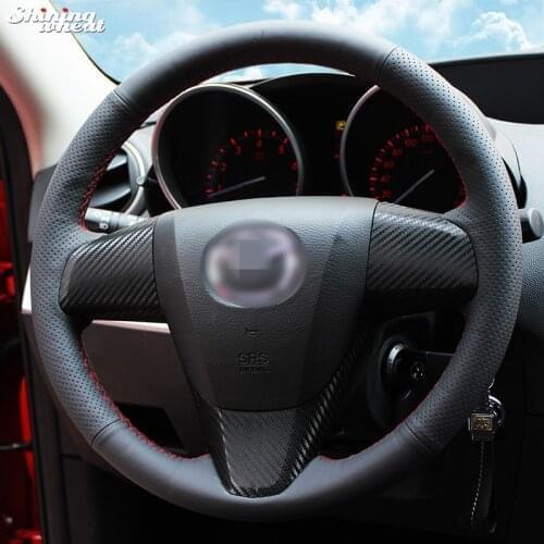 BANNIS Hand-stitched Black Leather Steering Wheel Cover for 2011-2013 Mazda 3 Mazda CX7