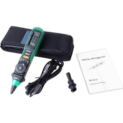 Mastech MS8211 Digital Multimeter Pen-type Non-contact AC Voltage Detector Auto-ranging Test Clip Carrying Bag
