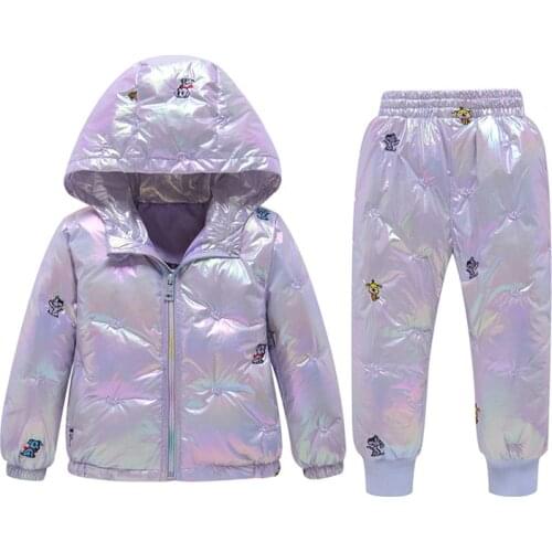 Winter Kids Snowsuit Jackets Hoodies Duck Down Gradient Color Colorful Snow Suit Outfits Snow Wear Jumpsuit Sets Coat