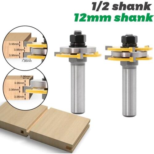 2pcs 12mm Shank 1/2 shank Joint Assemble Router Bits Tongue & Groove T-Slot Milling Cutter for Wood Woodwork Cutting Tools